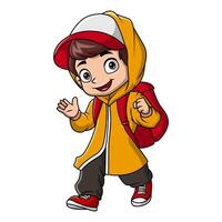 Cute little school boy cartoon vector