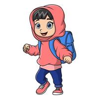 Cute little school boy cartoon vector