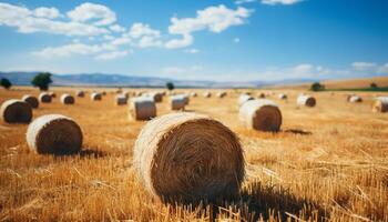 ai generado dorado trigo rollos arriba en prados, naturaleza abundante cosecha generado por ai foto