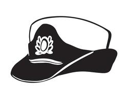 Black and white illustration of a female headdress. Women's naval cap. Vector illustration. An element of a female marine uniform.