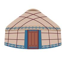 Yurt with national ornament. Vector illustration isolated on white background. National dwelling of the nomadic peoples of Asia. Traditional house for the inhabitants of Mongolia Kazakhstan Kyrgyzstan