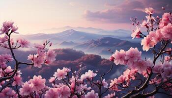 AI generated The pink cherry blossom tree blossoms in the springtime generated by AI photo