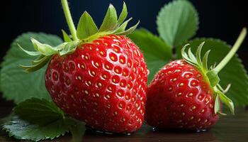 AI generated Fresh strawberry, ripe and juicy, a vibrant summer snack generated by AI photo