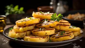 AI generated Freshness and heat on a plate, grilled vegetable appetizer generated by AI photo