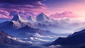 AI generated Majestic mountain range, sky painted with sunset tranquil beauty generated by AI photo