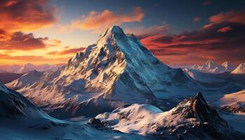 AI generated Majestic mountain peak, nature beauty in tranquil sunset landscape generated by AI photo