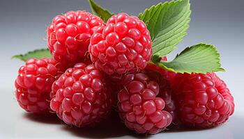 AI generated Freshness and sweetness of ripe raspberry, a healthy summer dessert generated by AI photo