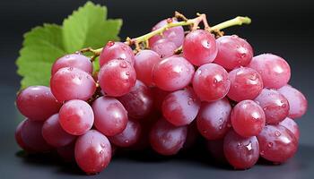 AI generated Fresh grape bunches on green leaf, nature juicy snack generated by AI photo