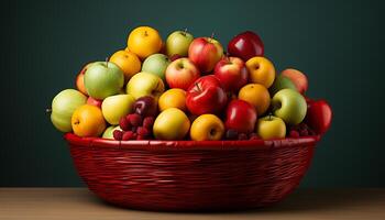 AI generated Fresh, healthy, organic fruits in a colorful, nature inspired basket generated by AI photo