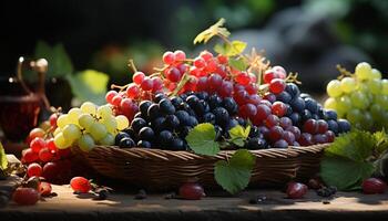 AI generated Fresh organic fruit on wooden table, nature healthy autumn dessert generated by AI photo
