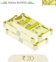 India Currency Rupees 20 Notes vector