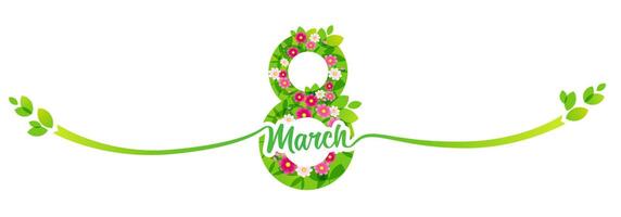 March 8 Happy Women's Day Internet banner. Floral icon. vector