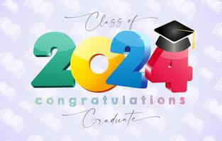 Graduating wallpaper banner for 2024 graduates. 3D style creative number 2024 with square cap. vector