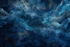 AI generated Blue Abstract Acrylic Paint Swirls with Gold Flecks photo