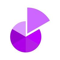 Pie chart divided in 6 monochrome purple sections. Round diagram cut in six equal parts with one separated fragment. Infographic wheel icon vector