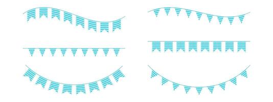Set of Oktoberfest garlands with pennants in Bavarian blue and white colors. Bunting for traditional German beer festival party with rhombus pattern for banner, card, poster vector