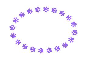 Oval frame with pet paw footprints. Cute template for dog or cat photo, greeting or invitation card, picture, banner vector