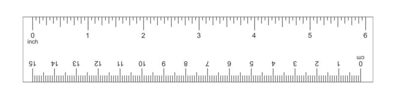 horizontal regla con 6 6 pulgada y 15 centímetro escala. medición gráfico con margen y números. distancia, altura o longitud medición herramienta modelo vector