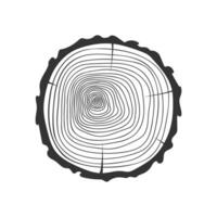 Annual growth rings in tree trunk cross section. Wooden stamp hand drawn texture isolated on white background. Dendrochronology dating method to determine tree age vector