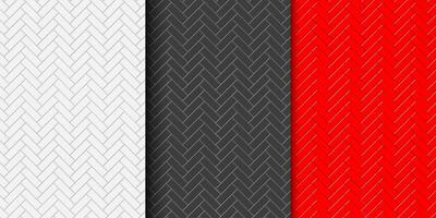 Set of white, black and red herringbone tile seamless pattern. Stone or ceramic wall background. Kitchen backsplash or bathroom wall or floor texture vector