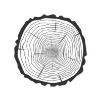 Tree rings stamp. Trunk cross section wooden doodle texture. Dendrochronology method to determine tree age vector