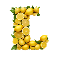 AI generated Letter L made of lemons, alphabet L, yellow lemons isolated, transparent PNG Background