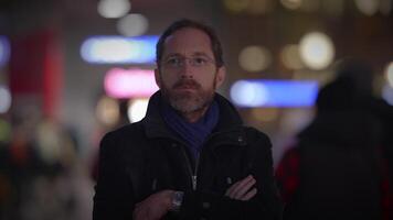 Portrait of Thoughtful Man Thinking Worried Looking at People Commuting video