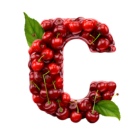 ai generato lettera c fatto di rosso frutti di bosco, alfabeto c, isolato, trasparente png sfondo