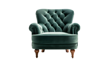 AI generated Green luxury modern leather armchair sofa isolated, transparent PNG background