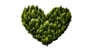 AI generated Heart shape made of grass and green trees, ecosystem, clean energy, environment, green grass heart shape isolated on transparent background png