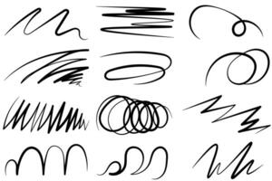 Set of scribble lines, brush stroke marker. Hand drawn underline collection, stroke, paintbrush, doodle, pen, grunge. Vector illustration