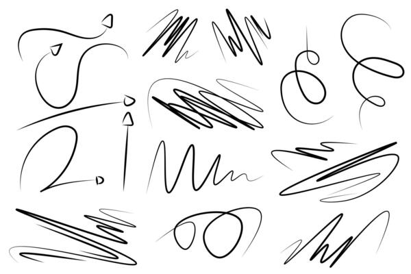Set of scribble lines, brush stroke marker. Hand drawn underline collection, stroke, paintbrush, doodle, pen, grunge. Vector illustration