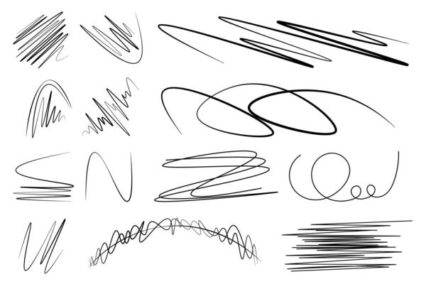 Set of scribble lines, brush stroke marker. Hand drawn underline collection, stroke, paintbrush, doodle, pen, grunge. Vector illustration