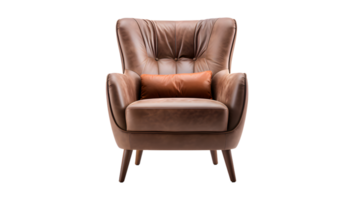 AI generated Brown luxury modern leather armchair sofa isolated, transparent PNG background