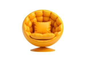 AI generated Modern Luxurious and Upholstered Oval Shaped yellow color Chair, isolated, transparent PNG background