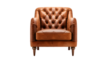 AI generated Brown luxury modern leather armchair sofa isolated, transparent PNG background