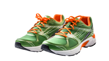 AI generated Pair of green running shoes, sneakers, sports, athlete, shoes isolated, transparent PNG Background