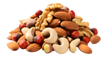 AI generated Mix nuts hazelnuts and almonds, peanuts isolated, transparent PNG background