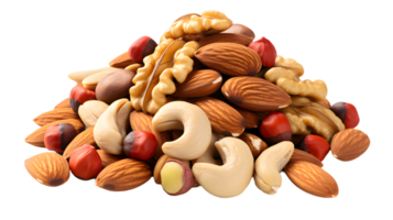 AI generated Mix nuts hazelnuts and almonds, peanuts isolated, transparent PNG background