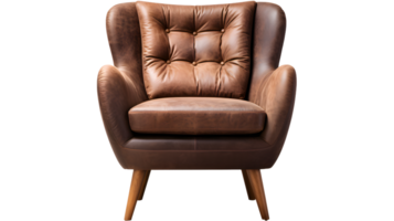 AI generated Brown luxury modern leather armchair sofa isolated, transparent PNG background