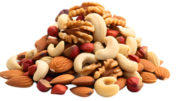 AI generated Mix nuts hazelnuts and almonds, peanuts isolated, transparent PNG background