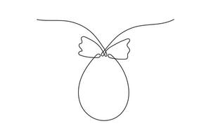 Easter Egg with Bow one Continuous Line minimalist illustration. Simple element for decoration of Holiday cards and banners. Simple Hand drawn Egg-shaped design of outline art with editable stroke. vector