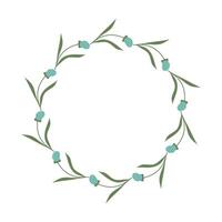 Hand drawn floral frame with blue flowers. Spring minimalist Wreath with copy space. Flat summer decoration elements for invitation cards posters. vector