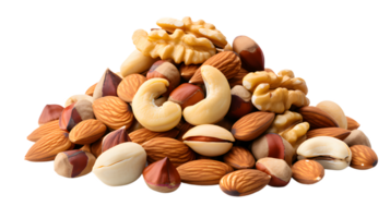 AI generated Mix nuts hazelnuts and almonds, peanuts isolated, transparent PNG background