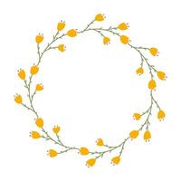 Doodle Floral Wreath made of yellow Tulips in circle. Hand drawn minimalist spring Flowers. Round summer frame or border with place text, quote or logo in flat style. vector