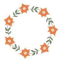 Spring minimalist floral Wreath with copy space. Hand drawn frame with orange flowers. Simple Flat summer decoration elements for invitation cards posters vector