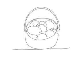 Easter Basket with Egg in one continuous line style. Minimalistic element for decoration of Holiday cards and banners. Vector Egg-shaped illustration of outline art with editable stroke