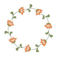 Doodle Floral Wreath made of orange flowers in circle. Hand drawn minimalist botanical element. Round frame or border with place text, quote or logo in flat style.. vector