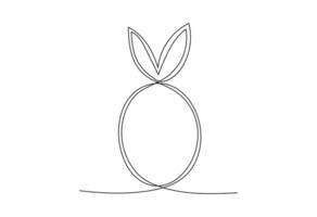 Easter Egg with bunny ears in one continuous line style. Minimalistic element for decoration of Holiday cards and banners. Vector Egg-shaped illustration of outline art with editable stroke.