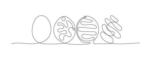 Easter Eggs one Continuous Line minimalist illustration. Simple Hand drawn Egg-shaped illustration of outline art with editable stroke. Minimalistic element for decoration of Holiday cards and banners vector